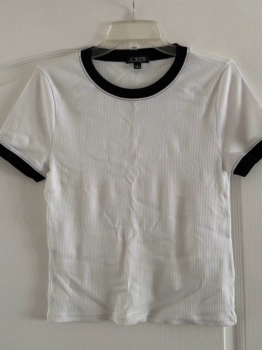 J.Crew White Ribbed Ringer Tee with navy blue Trim